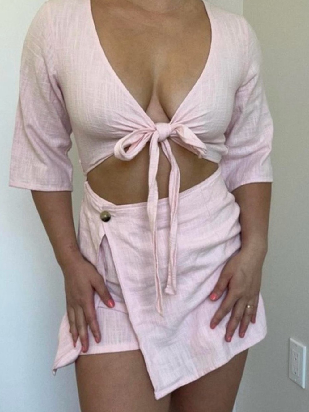 Urban Outfitters Light Pink Two-Piece Wrap Romper - Picture 2 of 8
